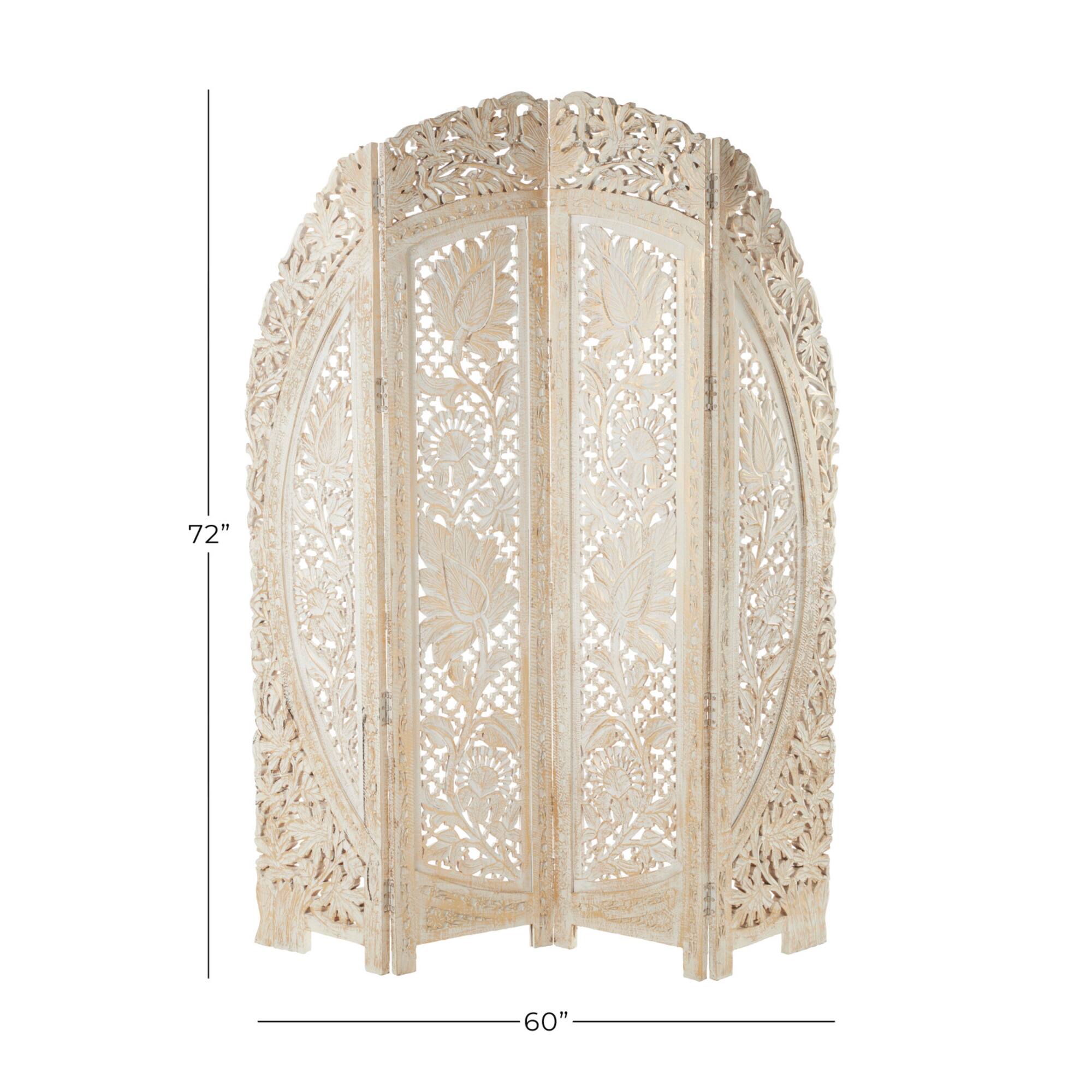White Mango Wood Eclectic Room Divider Screen, 72 " x 60 " x 2 "